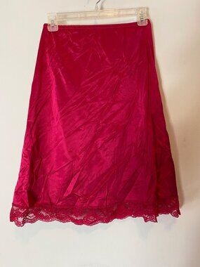 Vintage Red Slip Skirt With Lace Hem Impulse Small 100% Nylon USA